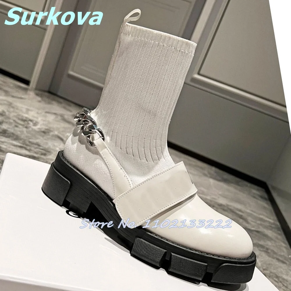 White Patchwork Boots Round Toe Platform Slip On Chain Elastic Ankle Boots Fashion Comfortable Winter Women Shoes Leather Boots
White Patchwork Boots Round Toe Platform Slip On Chain Elastic Ankle Boots Fashion Comfortable Winter Women Shoes Leather Boots