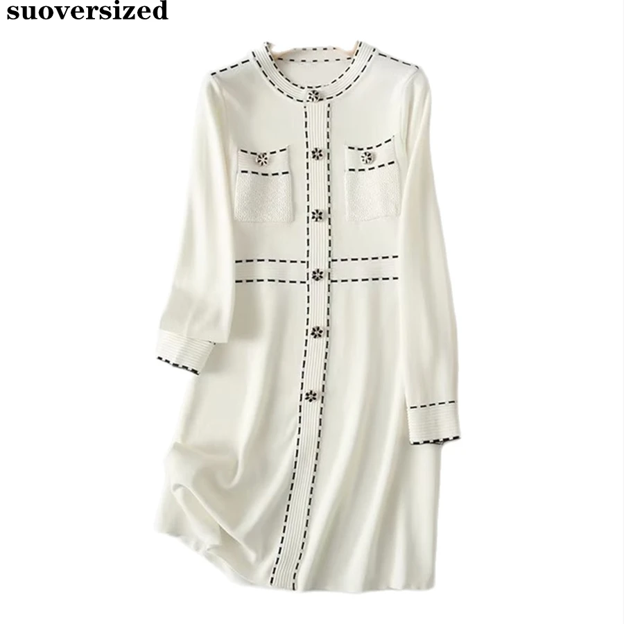 Bright Line Slim Vintage Sweater Dress Women Spring Long Sleeve Evening Dresses Knee Length Knitted Vestidos Korean Elegant Robe
Bright Line Slim Vintage Sweater Dress Women Spring Long Sleeve Evening Dresses Knee Length Knitted Vestidos Korean Elegant Robe