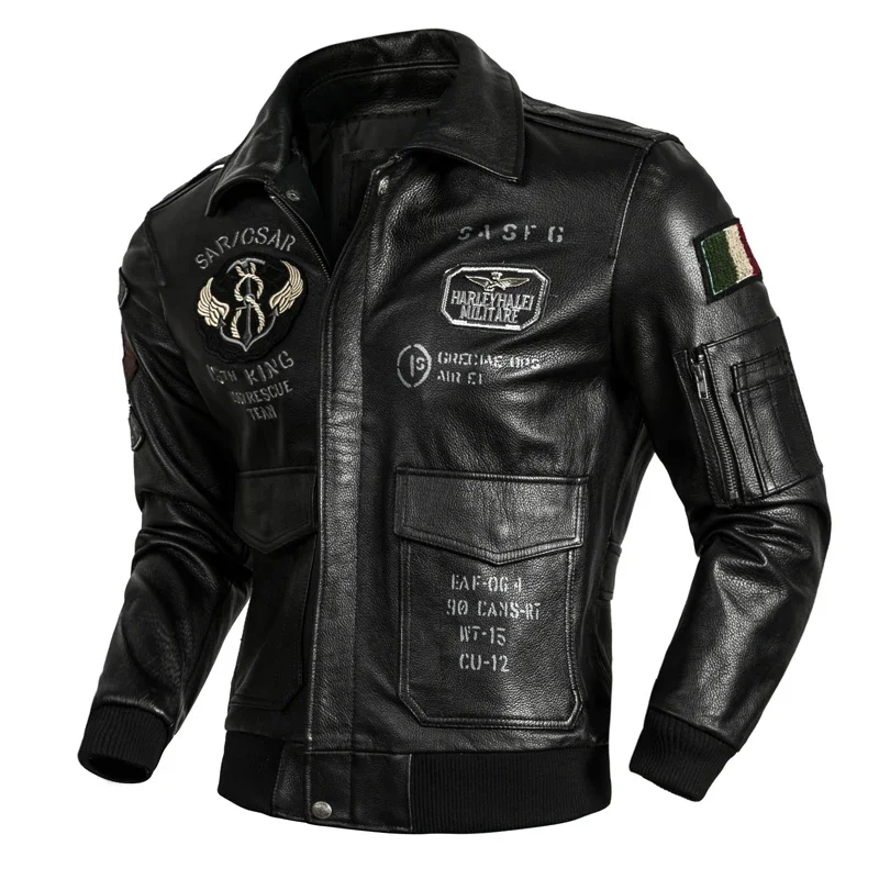

Top Classic Layer Cowhide Motorcycle Suit Men Black corium Bomber Jacket Fashion Slim Fit Short Spring Autumn Leather