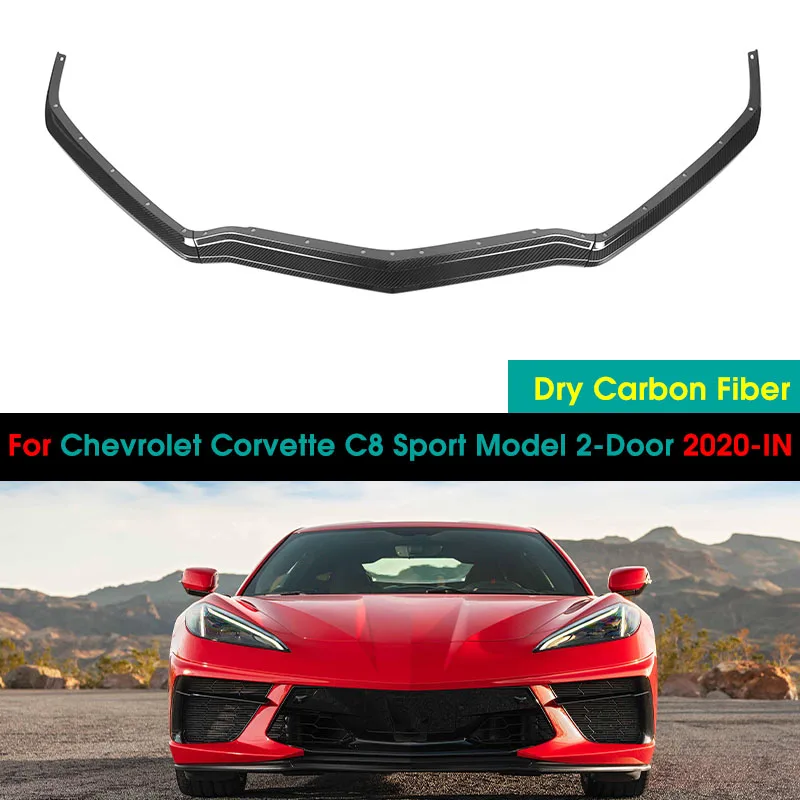 

Dry Carbon Fiber Car Front Bumper Spoiler Lip Diffuser Body Kit Splitter For Chevrolet Corvette C8 Sport Model 2-Door 2020-IN