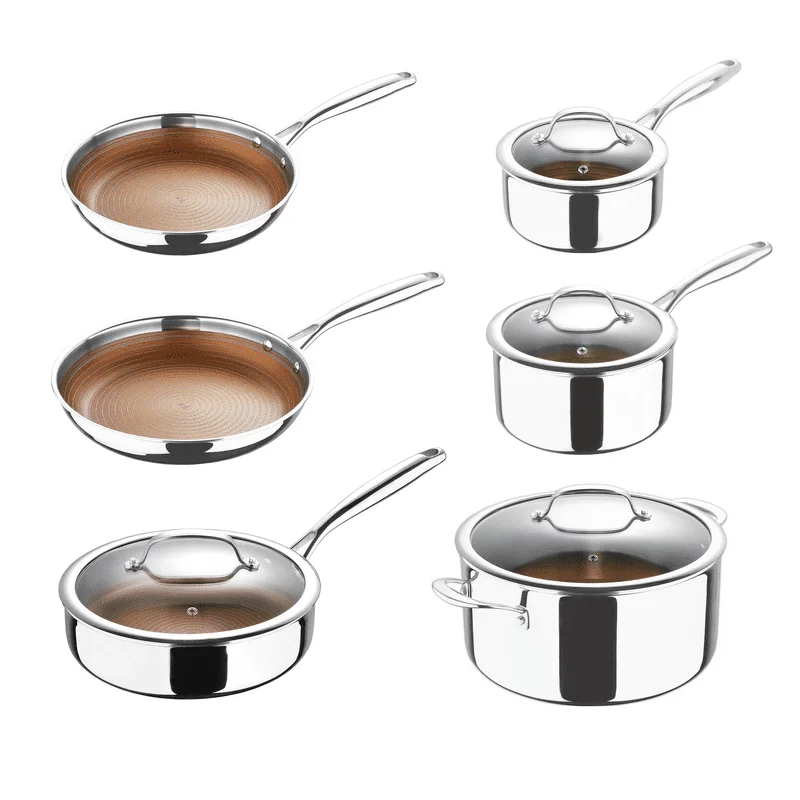 by - 10 Pc Tri Ply Clad Cookware Pots and Pans Set with Etched Non Stick Interior and Vented Glass Lids, 10 Pieces, Polished Co
by - 10 Pc Tri Ply Clad Cookware Pots and Pans Set with Etched Non Stick Interior and Vented Glass Lids, 10 Pieces, Polished Co