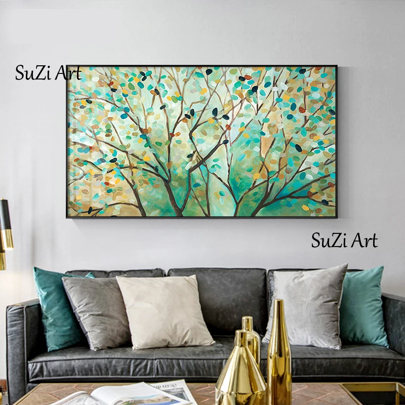 

Handmade Abstract Oil Painting Green Flower Tree Landscape On Canvas Wall Art Living Room Home Decor Hanging Mural Frameless