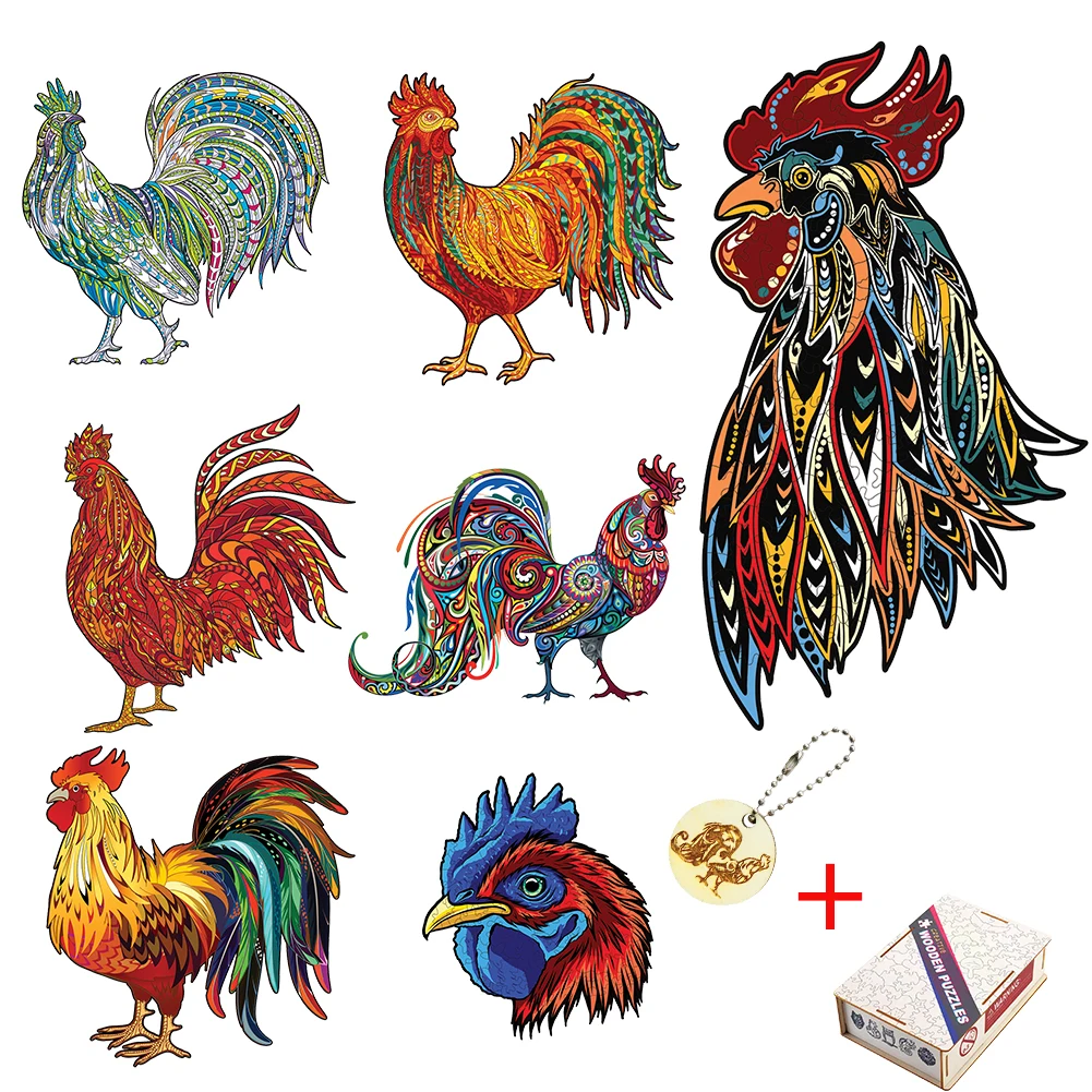 

New Cock Wooden Puzzles For Adults Children Wood DIY Crafts Animal Shaped Christmas Gift Wooden Jigsaw Puzzle Hell Difficulty
