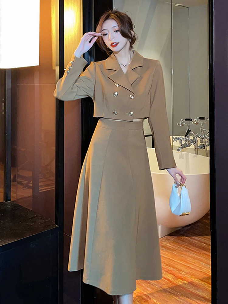 High Quality Autumn Two Piece Set Women Double Breasted Notched Short Blazer Coat + Midi Skirt Suits Female Elegant OL Outfits
High Quality Autumn Two Piece Set Women Double Breasted Notched Short Blazer Coat + Midi Skirt Suits Female Elegant OL Outfits