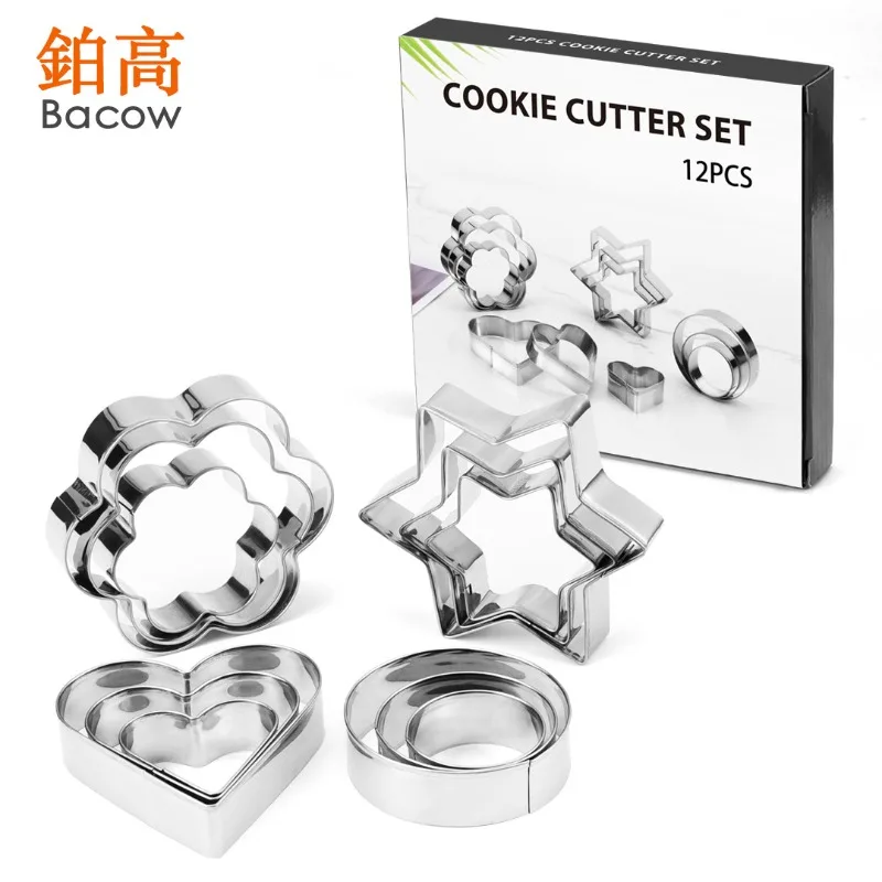 12-piece Stainless Steel Cookie Mold Heart Star Flower Shape Round Cake Mold Baking Mousse Ring Flower Cutter
12-piece Stainless Steel Cookie Mold Heart Star Flower Shape Round Cake Mold Baking Mousse Ring Flower Cutter