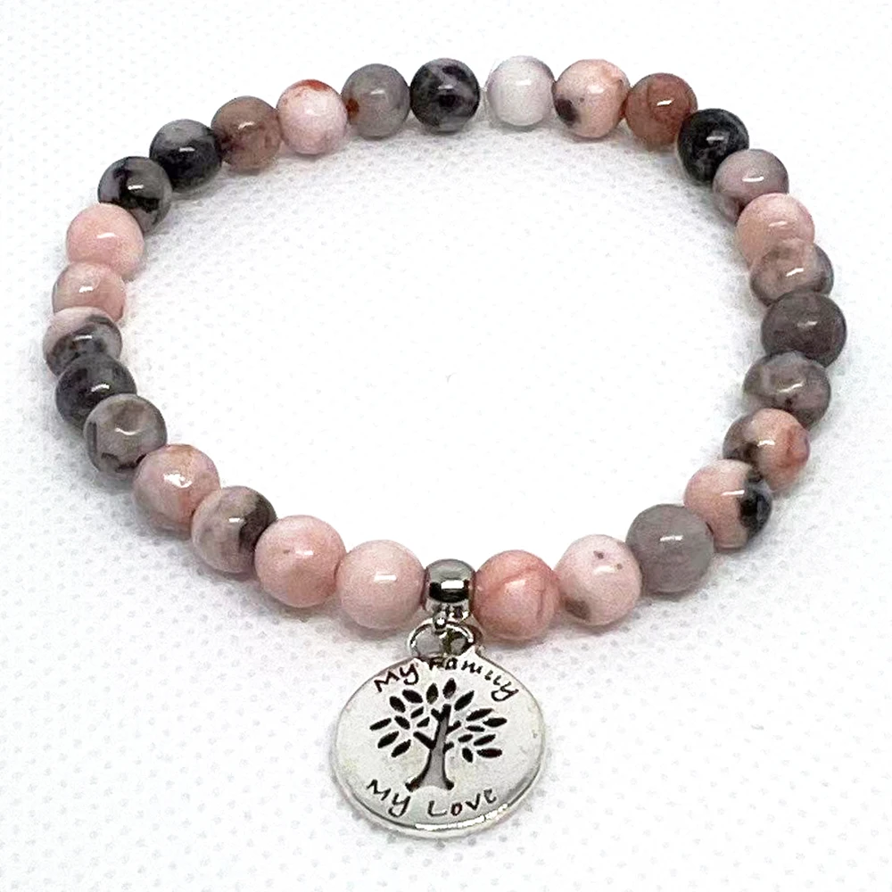 MG2162 New Design 6 MM Pink Zebra Jasper Beaded Bracelet Fashion Womens Tree Of Life Stress Relief Wrist Yoga Mala
MG2162 New Design 6 MM Pink Zebra Jasper Beaded Bracelet Fashion Womens Tree Of Life Stress Relief Wrist Yoga Mala