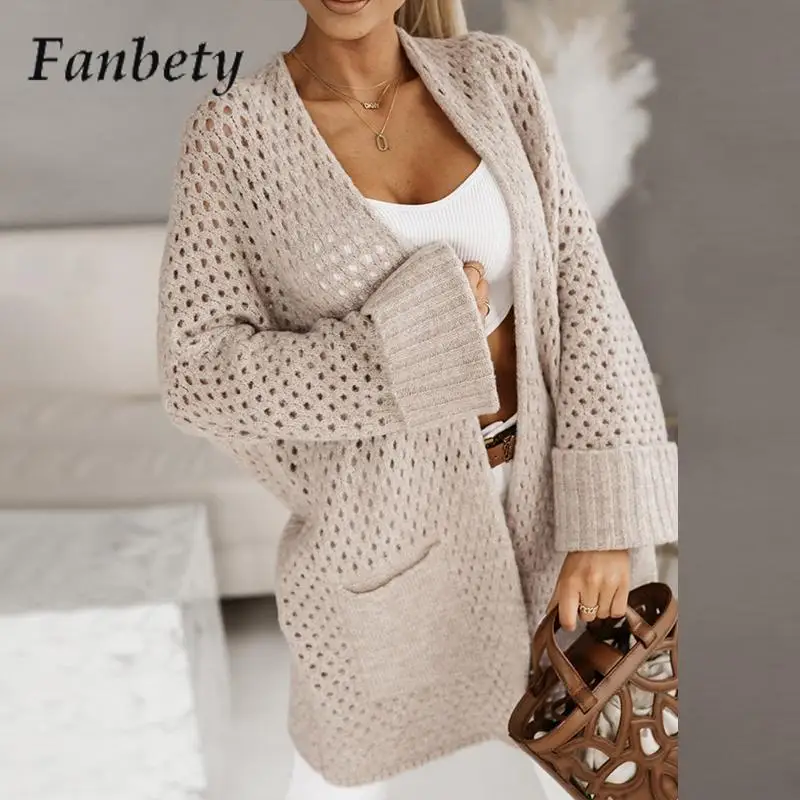 Women Elegant Loose Knitted Sweater Jacket Casual Temperament Pocket Cardigan Coat Fashion Solid Color Hollow Sweater Outerwear
Women Elegant Loose Knitted Sweater Jacket Casual Temperament Pocket Cardigan Coat Fashion Solid Color Hollow Sweater Outerwear