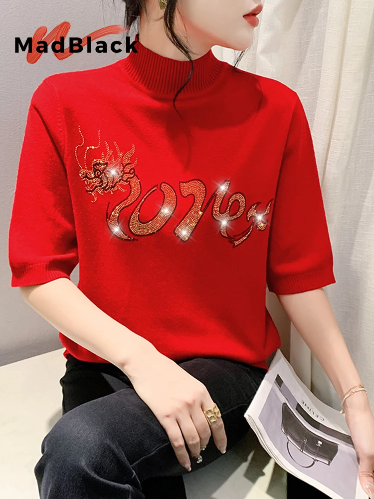 MadBlack European Clothes Sweater Mock Neck Red Dragon Diamonds Female Slim Knit Top Half Sleeve Pullover Autumn Winter T3D244JC
MadBlack European Clothes Sweater Mock Neck Red Dragon Diamonds Female Slim Knit Top Half Sleeve Pullover Autumn Winter T3D244JC