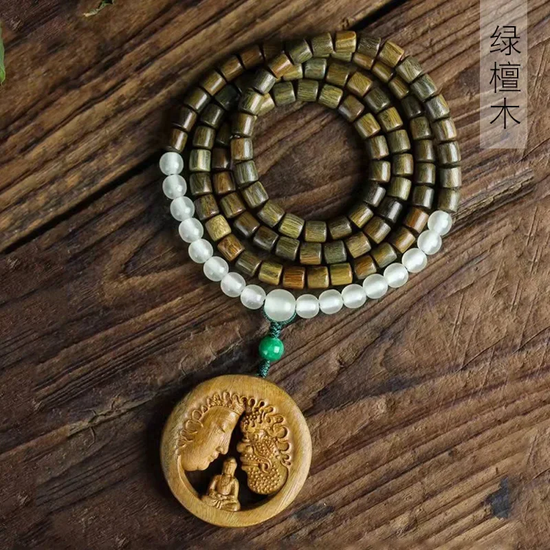 

Green sandalwood barrel bead necklace Buddha bead accessories bracelet men's and women's literary play rosary jewelry crafts