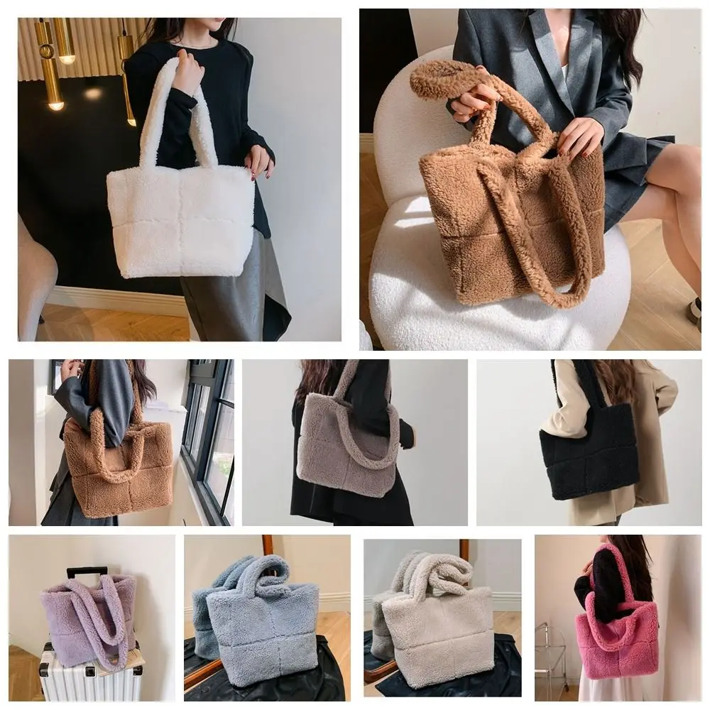 

Large Capacity Lamb Wool Shoulder Bag Hasp Tote Furry Soft Top Handbags Lambswool Soft Designer Lambswool Handbag Winter