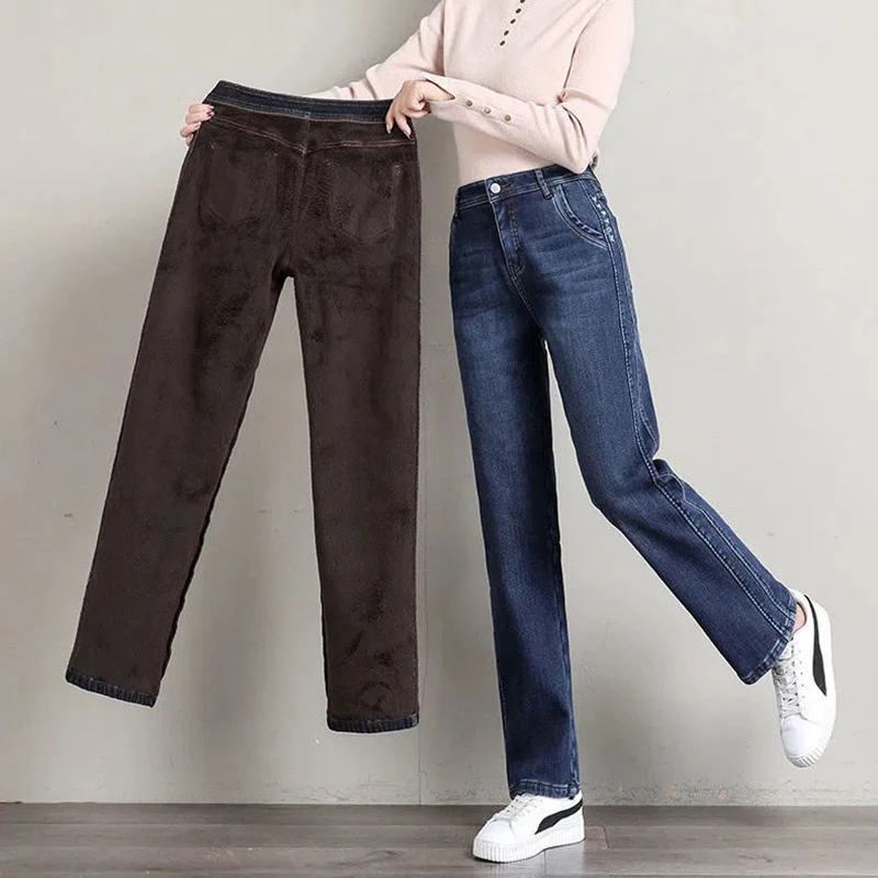 Classic High Waist Thicken Winter Vaqueros Oversize 34 Add Velvet Straight Jeans Women Warm Denim Pants Retro Cowboy Trousers
Classic High Waist Thicken Winter Vaqueros Oversize 34 Add Velvet Straight Jeans Women Warm Denim Pants Retro Cowboy Trousers
