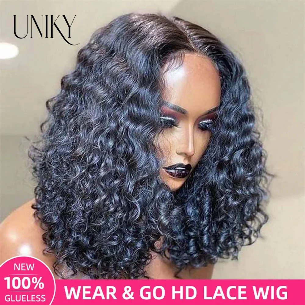 

Wear Go Glueless Water Wave 6x4/ 4x4 HD Lace Closure Bob Wigs Human Hair Pre Plucked Short Wavy Curls Wigs For Women Brazilian