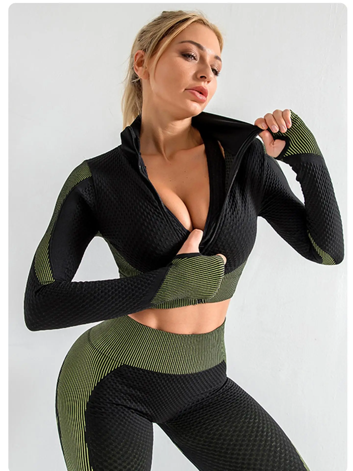Athleisure Set High Waist Compression Leggings Sets Seamless Padded Breathable Moisture Set Lightweight Zip Up Jacket Sets 14 S17b788d73d0c413288e98217f255f503t
