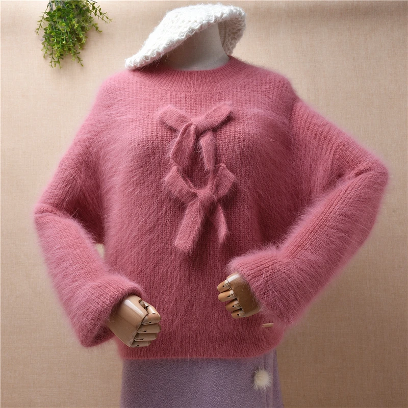 Ladies Women Fall Winter Hairy Angora Rabbit Hair Knitted Bowtie O-Neck Long Sleeves Loose Pullover Jumper Sweater Pull Tops
Ladies Women Fall Winter Hairy Angora Rabbit Hair Knitted Bowtie O-Neck Long Sleeves Loose Pullover Jumper Sweater Pull Tops