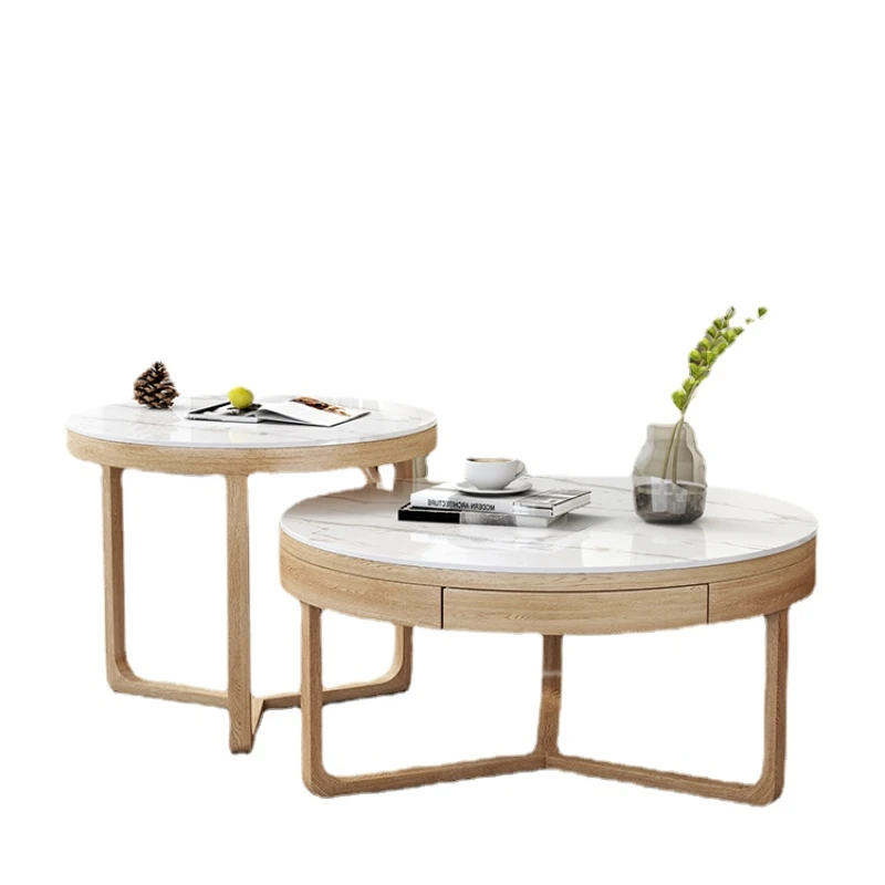 

Hxl кофейный столик из массива дерева с каменной пластиной, Круглый комбинированный кофейный столик для гостиной, дивана, приемника