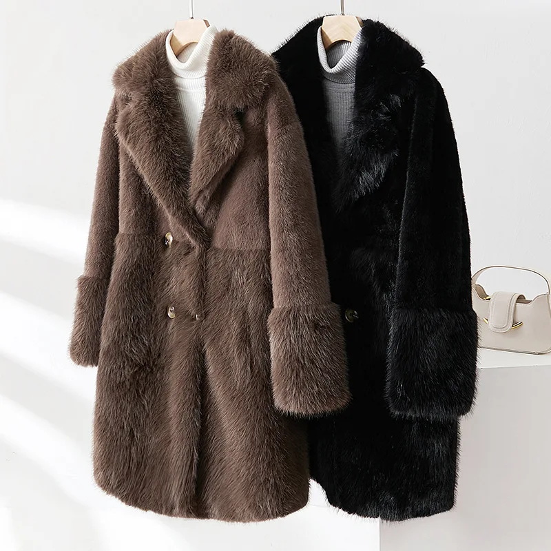 

High Quality Thick Warm Fur Coat Long Jacket Women 2023 Winter Furry Overcoats Elegant Lady Lapel Fluffy Manteau Femme Hiver