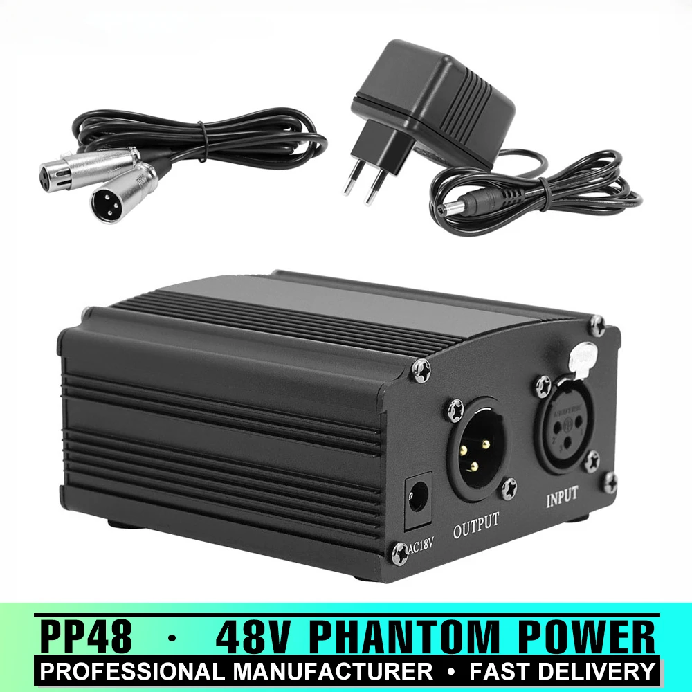 

48V Phantom Power For BM 800 Condenser Microphone Recording Equipment EU Plug Mic Phantom Power and Adapter 2.5M XLR Audio Cable