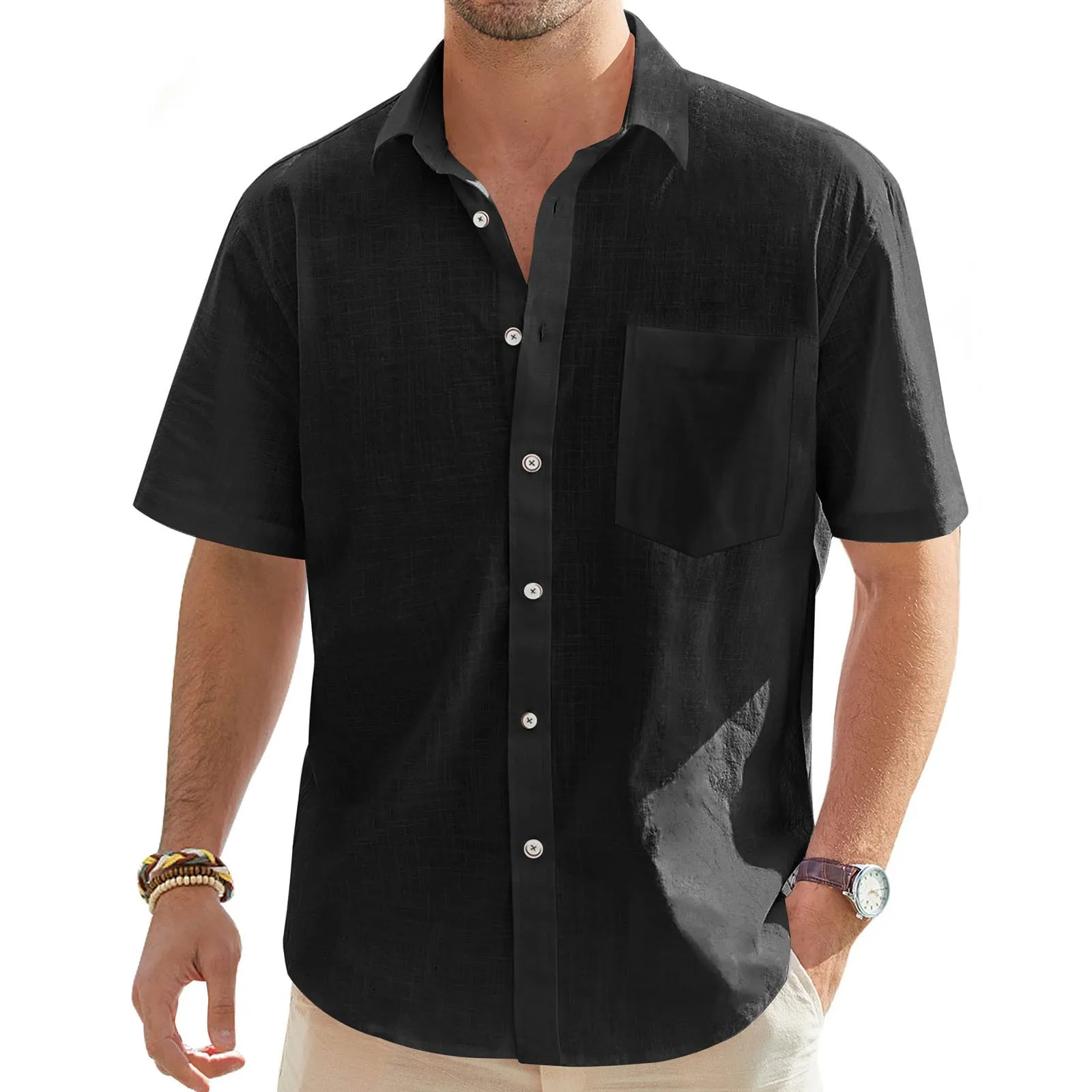 

Men's Button-Down Shirt Spring And Summer Solid Color Shirt For Business Casual Wear Turndown Collar Short Sleeve Shirt Men