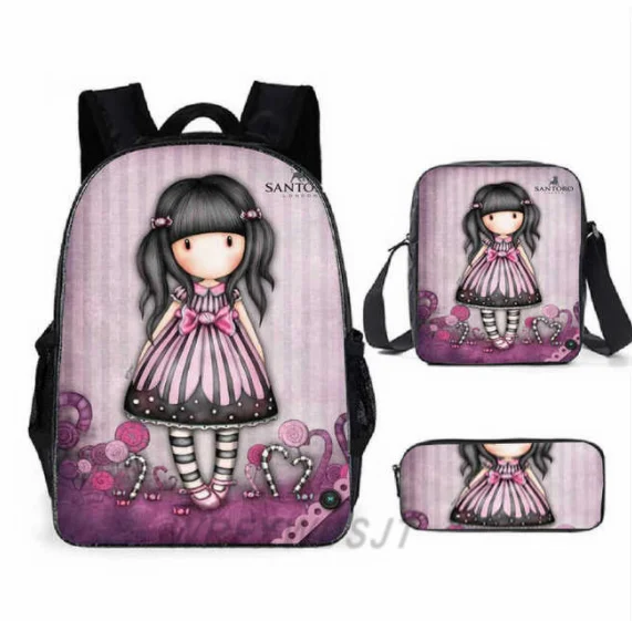 

Harajuku Popular Santoro Gorjuss 3D Printed 3pcs/Set pupil School Bags Laptop Daypack Backpack Inclined shoulder bag Pencil Case