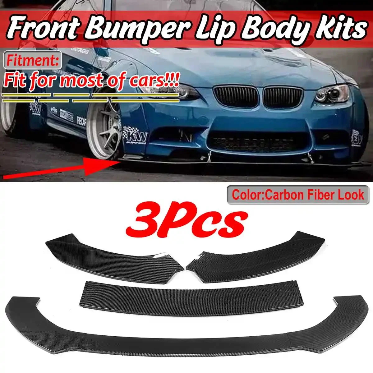 

A Set Universal Car Front Lip Splitter Chin Bumper Diffuser For BMW E90 E92 F82 F80 For Mazda CX3 CX5 CX4 For Toyota Body Kit