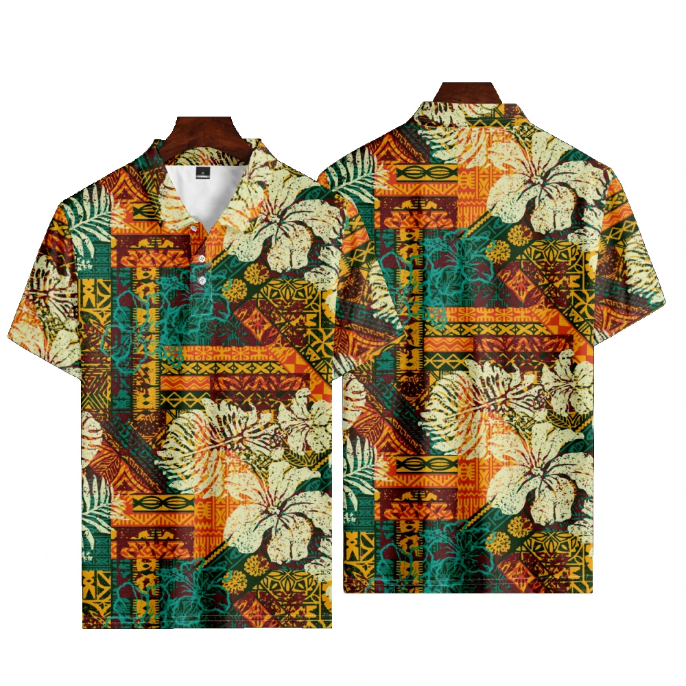 

Мужская рубашка-поло с этническим принтом, летняя модная повседневная футболка с коротким рукавом