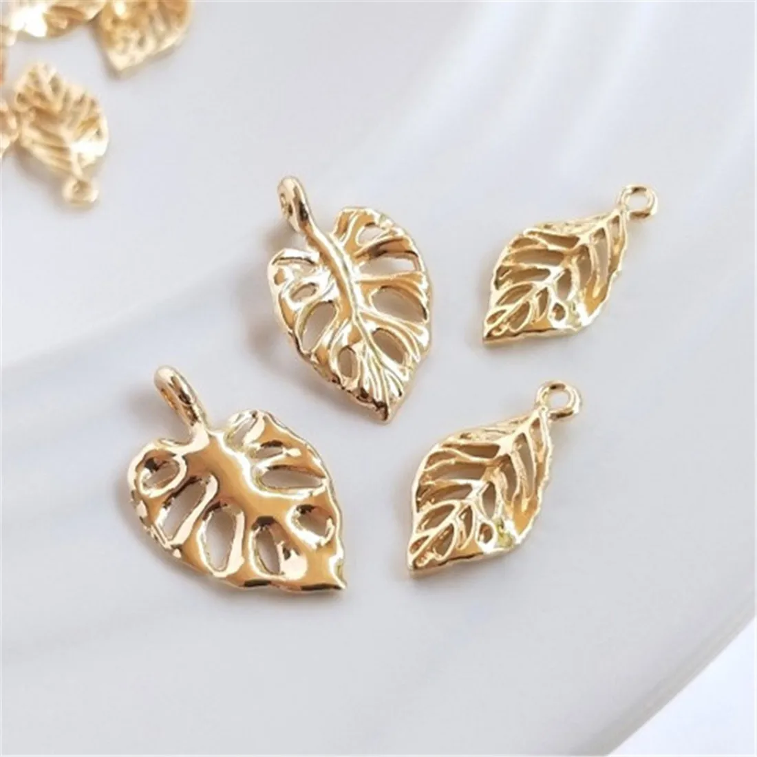 

14K Gold Wrapped Accessories, Hollowed Out Three-dimensional Leaf Pendant DIY Handmade Bracelet, Headpiece, Pendant, Earrings