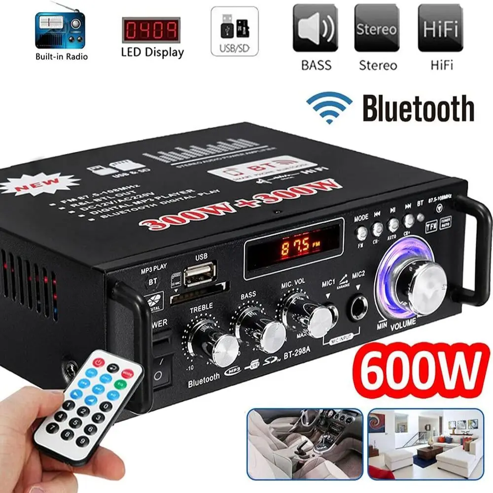 Home Wireless Bluetooth Audio Power Amplifier, Bluetooth 5.0,300w Dual Channel Power Amplifier Stereo Receiver For Stereo System
Home Wireless Bluetooth Audio Power Amplifier, Bluetooth 5.0,300w Dual Channel Power Amplifier Stereo Receiver For Stereo System