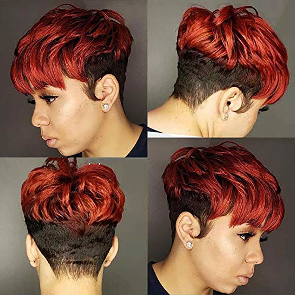 

Nicelatus Short Synthetic Wigs with Bangs Natural Synthetic Colorful 2 Tones Hair Wig Short Pixie Cut Wigs for Black Women