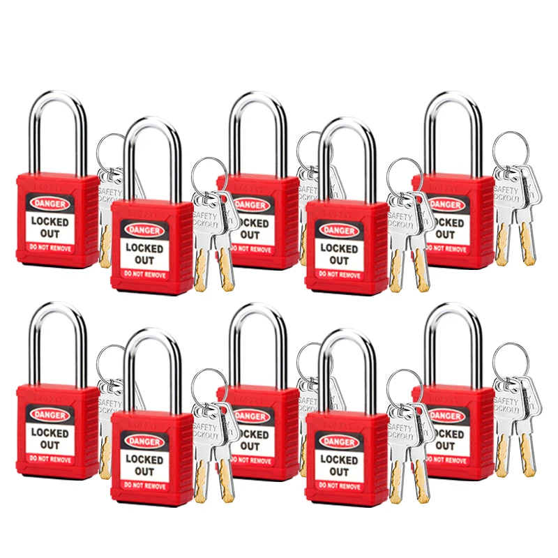 

10PCS 6.2*38MM Non Conductive Nylon Shackle Loto Safety Padlock with Dust-proof Slider and Fluorescence Labeling BD-GP4610 Serie