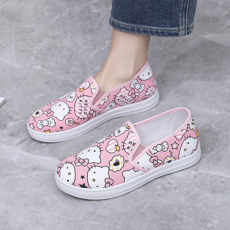 

New KTCat Graffiti Canvas Shoes Hello Kitty Comfortable and Breathable Canvas Shoes Cute Cartoon Sweet Girl Casual Shoes Gift