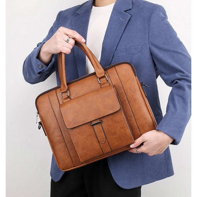 

Портфель мужской из искусственной кожи, повседневная сумка для ноутбука, деловой мессенджер для документов A4, дизайнерский саквояж