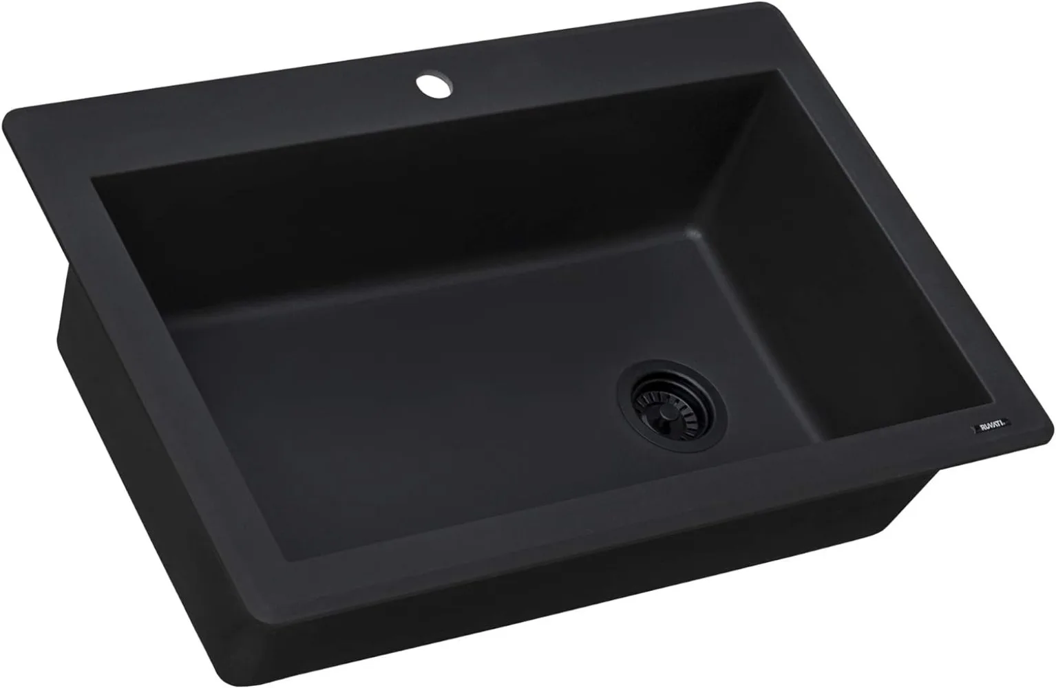 

Ruvati 33 x 22 inch Drop-in Topmount Granite Composite Single Bowl Kitchen Sink Slope Bottom - Midnight Black - RVG1033BK