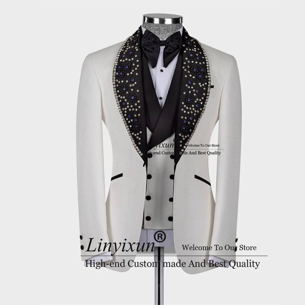 

Luxury Bead Crystals Mens Suits Groom Wedding Tuxedos 3 Pieces Sets Bridegroom Prom Blazers Fashion Terno Masculinos Completo