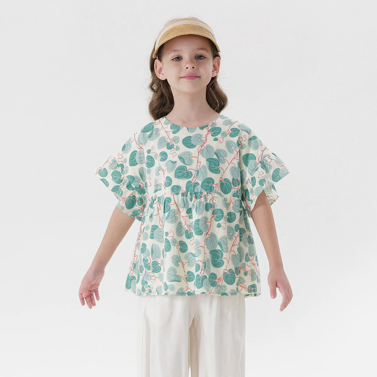 

MARC&JANIE Girls Summer All Cotton Printed Side Sleeves Shirts 230007