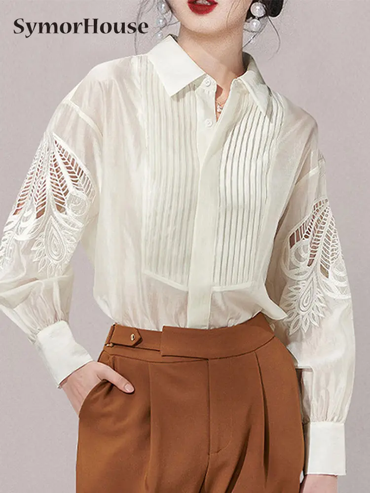 Spring Summer Autumn Simple Long-sleeved Shirt Turn-down Collar Vintage Women Embroidery Hollow out White Blouse Tops Female
Spring Summer Autumn Simple Long-sleeved Shirt Turn-down Collar Vintage Women Embroidery Hollow out White Blouse Tops Female