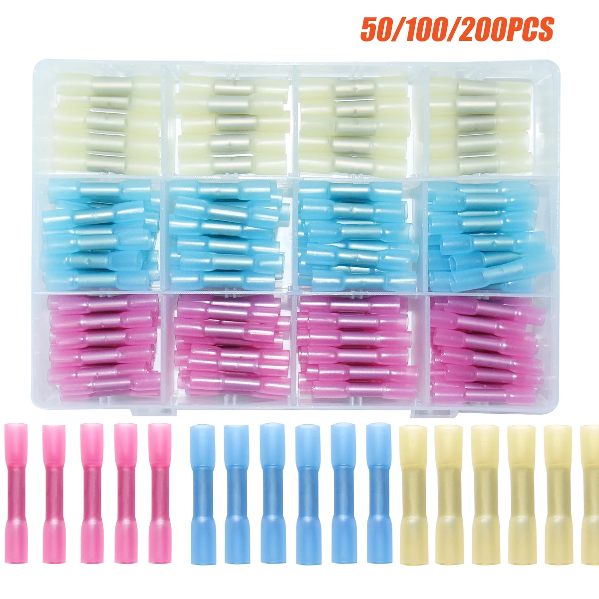 Heat Shrink Butt Connector Kit Heat Shrink Terminals Waterproof Butt Splices Crimp Connector 22-16 Awg 50/100/200PCS 
Heat Shrink Butt Connector Kit Heat Shrink Terminals Waterproof Butt Splices Crimp Connector 22-16 Awg 50/100/200PCS
