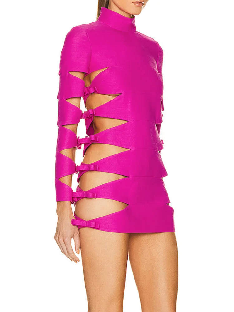 Fashion Women's Dress O-neck Slim Long Sleeve Hollow Out Asymmetric Bow Elastic Waist Pink Dresses Summer 2023 New M785
Fashion Women's Dress O-neck Slim Long Sleeve Hollow Out Asymmetric Bow Elastic Waist Pink Dresses Summer 2023 New M785