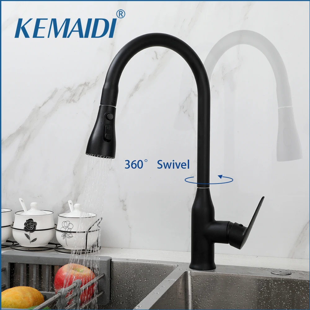 

KEMAIDI Kitchen Faucets with Pull Down Sprayer Single Handle Kitchen Sink Faucet Matte Black Deck Mounted Pull Out Mixer Tap