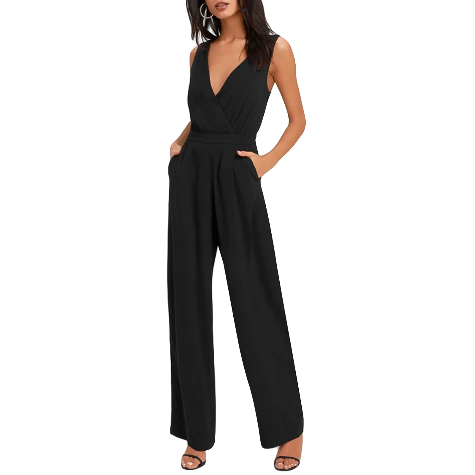 Women's Fashion Sleeveless V-neck Jumpsuit Summer Ladies Lace Patchwork Wide Leg Pants Elegant Long Rompers with Pockets
Women's Fashion Sleeveless V-neck Jumpsuit Summer Ladies Lace Patchwork Wide Leg Pants Elegant Long Rompers with Pockets