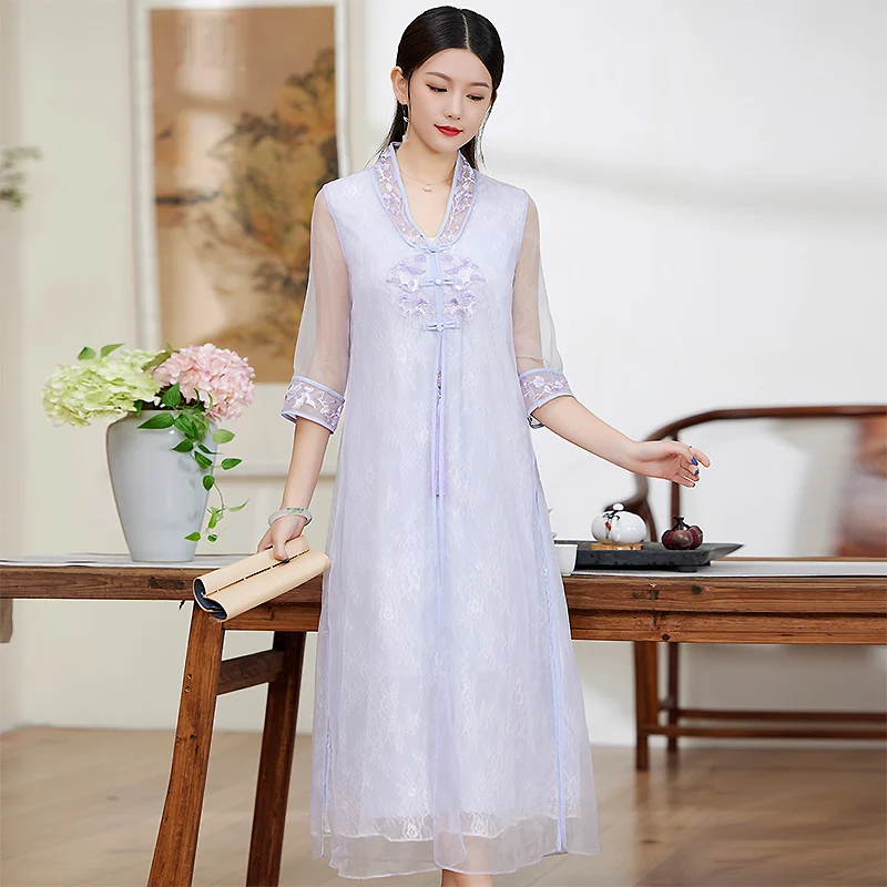 Summer High-End New Cheongsam Retro Embroidery Big Flower Single-Breasted + Chinese Fringed Organza Lady Long Dress S-XXL
Summer High-End New Cheongsam Retro Embroidery Big Flower Single-Breasted + Chinese Fringed Organza Lady Long Dress S-XXL