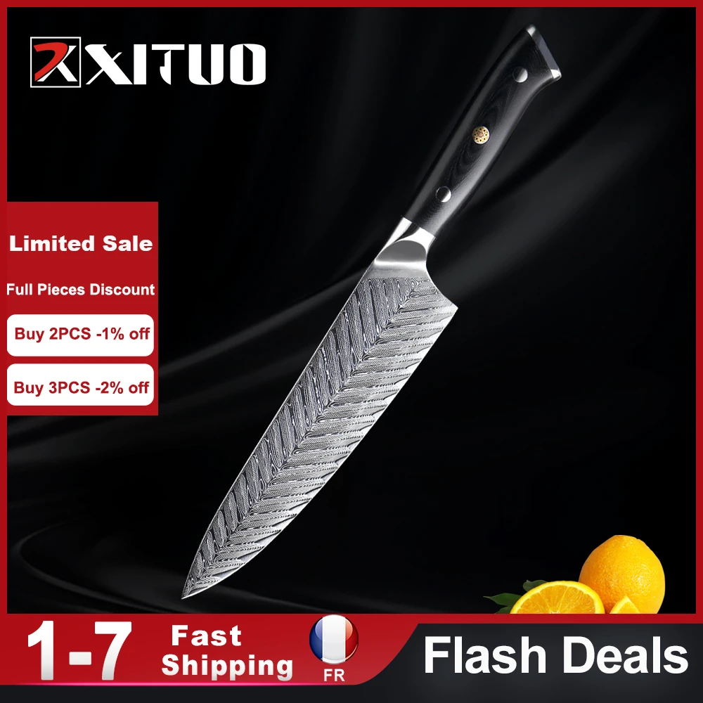

XITUO 8 inch Chef Knife Japanese 67 layers vg10 Damascus Steel Black g10 handle Kitchen knife Razor sharp Sashimi Knive