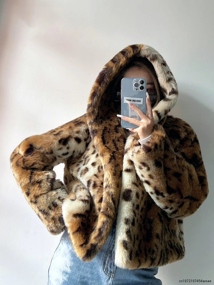 Winter Short Thick Warm Leopard Print Faux Fur Coat Women with Hood Raglan Long Sleeve Hot Girl Loose Soft Fluffy Jacket
Winter Short Thick Warm Leopard Print Faux Fur Coat Women with Hood Raglan Long Sleeve Hot Girl Loose Soft Fluffy Jacket