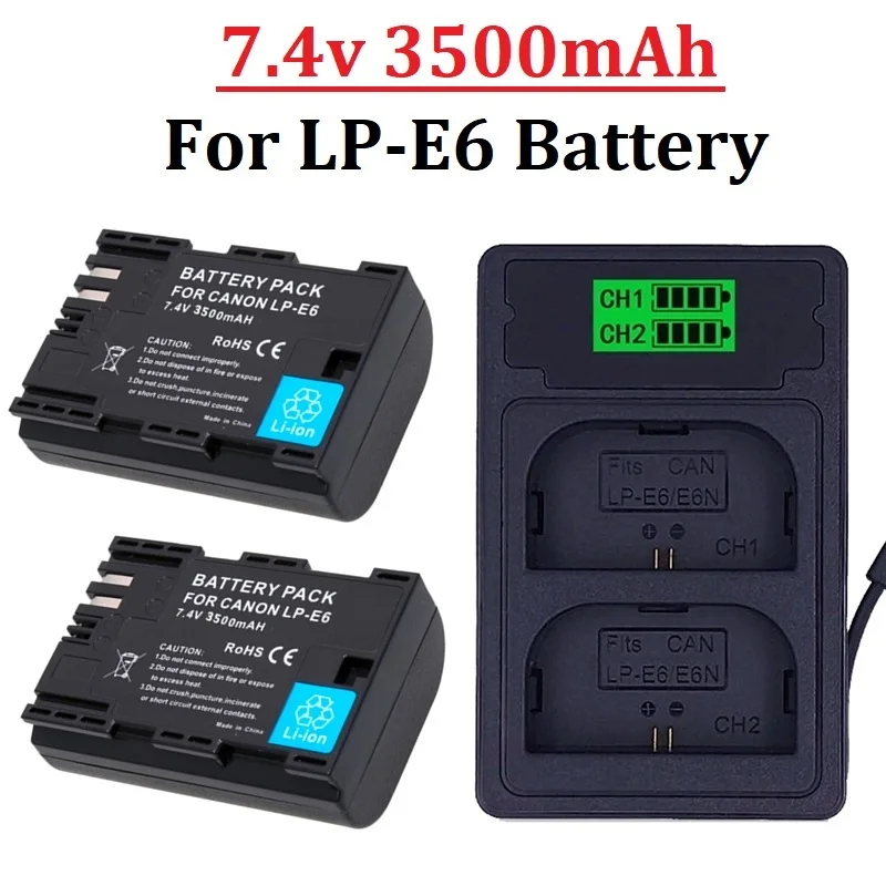 

3500mAh LP E6 LPE6 LP-E6 E6N Battery or LED Dual Charger For Canon EOS 5DS R 5D Mark II 5D Mark III 6D 7D 70D 80D Camera