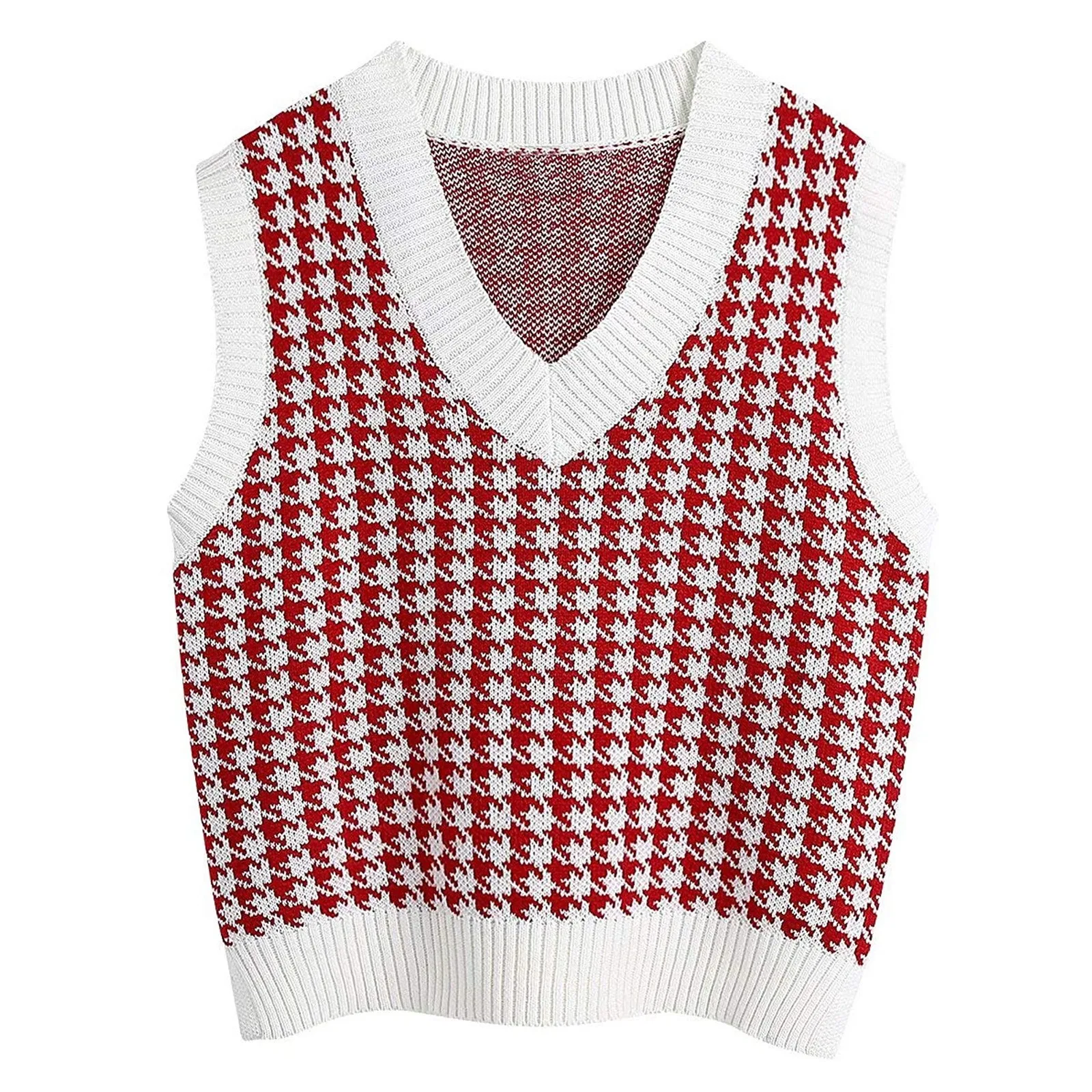 Women'S Vest Casual V-Neck Pullover Shirt Collision Color Sleeveless Female Sweater Lattice Knitted Short Sweater Vest Autumn
Women'S Vest Casual V-Neck Pullover Shirt Collision Color Sleeveless Female Sweater Lattice Knitted Short Sweater Vest Autumn