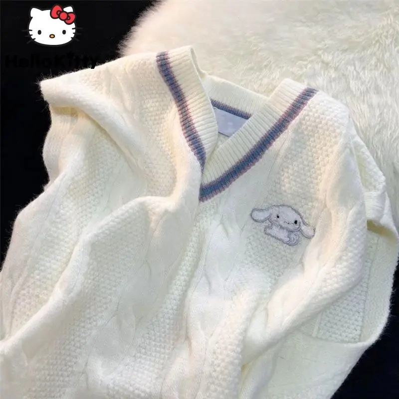 Sanrio Cinnamoroll V-Neck Knitted Sweater Women Kawaii Jk Vest Cosplay Y2k Girl Cute Pullovers Lolita Preppy Tanks Tops New 2023
Sanrio Cinnamoroll V-Neck Knitted Sweater Women Kawaii Jk Vest Cosplay Y2k Girl Cute Pullovers Lolita Preppy Tanks Tops New 2023