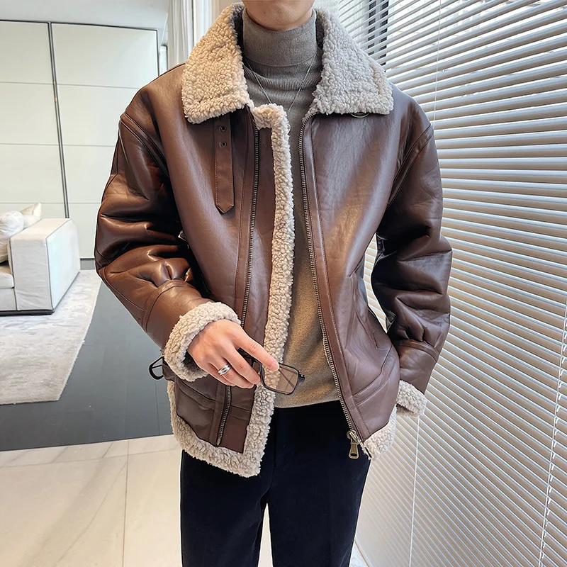 2022 Winter Men's Thickened Lamb Parkas Cashmere PU Leather Snow Jackets Keep Warm Coats Lapel Collar Cotton-padded Clothes
2022 Winter Men's Thickened Lamb Parkas Cashmere PU Leather Snow Jackets Keep Warm Coats Lapel Collar Cotton-padded Clothes