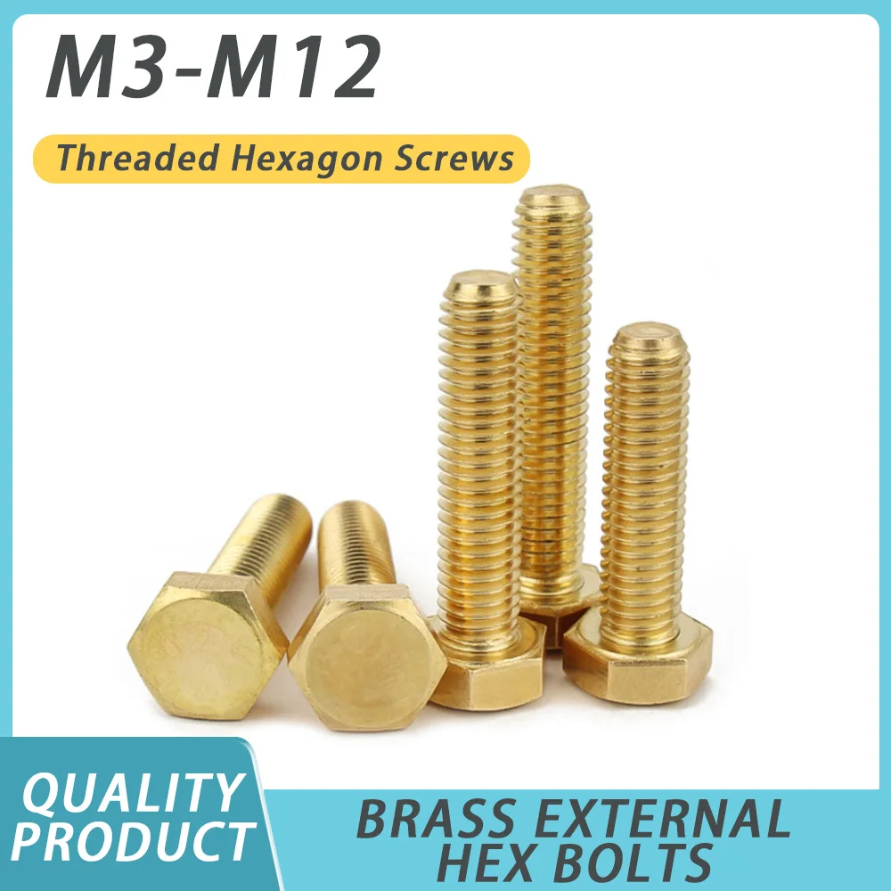 

M3 M4 M5 M6 M8 M10 M12 Brass External Hex Bolts Metric Threaded Hexagon Machine Screws Electrical Screw Machine Bolt 6mm-60mm