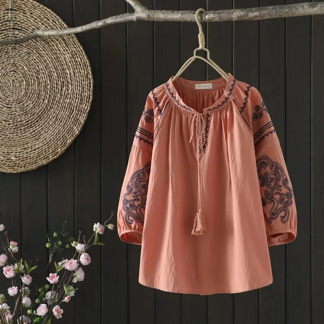 Cotton blouses vintage 70s Mexican style ethnic stand collar three quarter sleeve embroidery shirt women blouse boho clothing
Cotton blouses vintage 70s Mexican style ethnic stand collar three quarter sleeve embroidery shirt women blouse boho clothing
