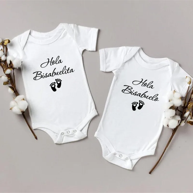 

Hola Bisabuelita Newborn Baby Bodysuits Cotton Boys Girls Short Sleeve Baby Announcement Jumpsuit Outfits Infant Ropa Clothes