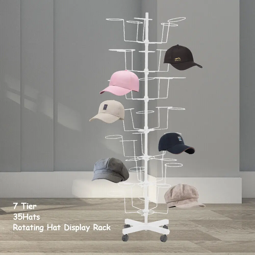 7-Tier Hat Display Retail Hat Rack Hanger Display Stand Rotating 35 Hat +Wheels
7-Tier Hat Display Retail Hat Rack Hanger Display Stand Rotating 35 Hat +Wheels